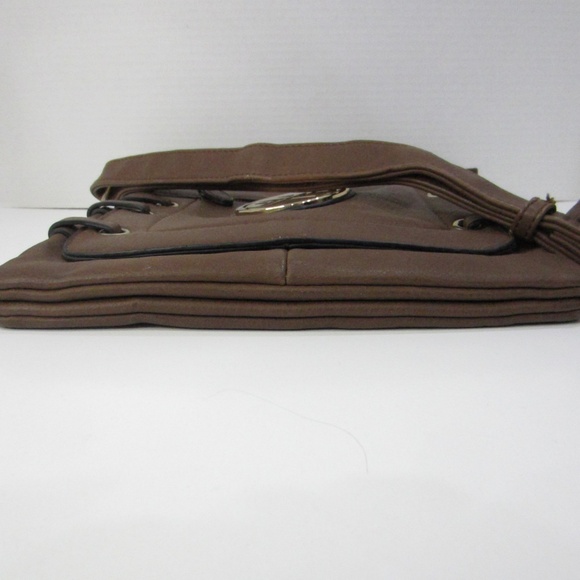 Unbranded Brown Leather Large Crossbody 3 Compartments Zipper Gold Accents - Picture 12 of 14